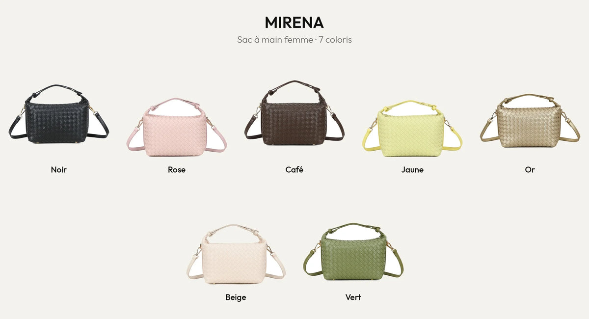 Sac à main tressé Mirena en 7 coloris : noir, rose, coffee, jaune, or, beige et vert – Gallantry Paris – réf. DG-5811