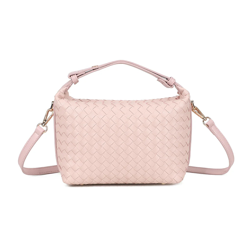 Dos du Mirena rose, entièrement tressé, avec sa poignée courte nouée aux deux extrémités – réf. DG-5811