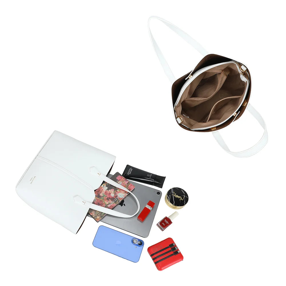 Intérieur du Modern Lady blanc : grand compartiment avec poches plaquées pour s’organiser – réf. DQ-8725