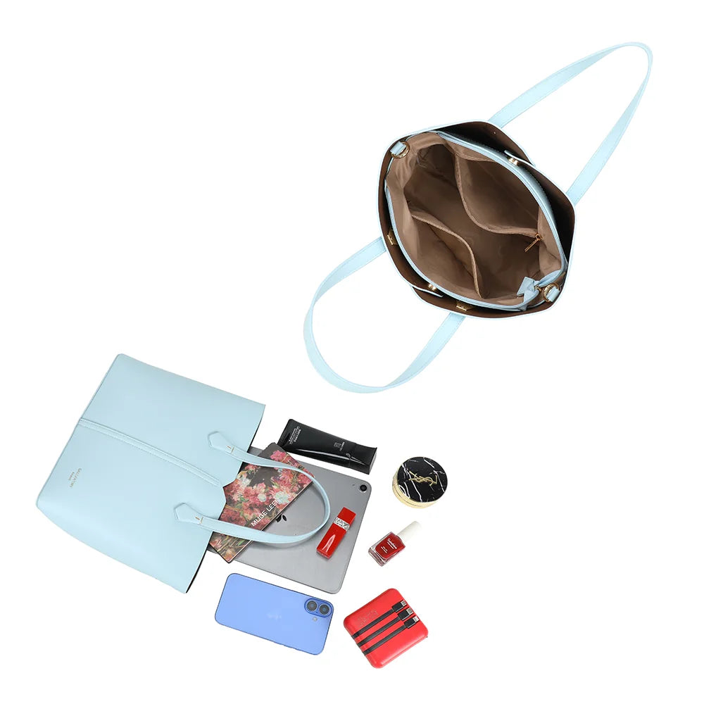 Intérieur du Modern Lady bleu clair : grand compartiment avec poches plaquées pour s’organiser – réf. DQ-8725