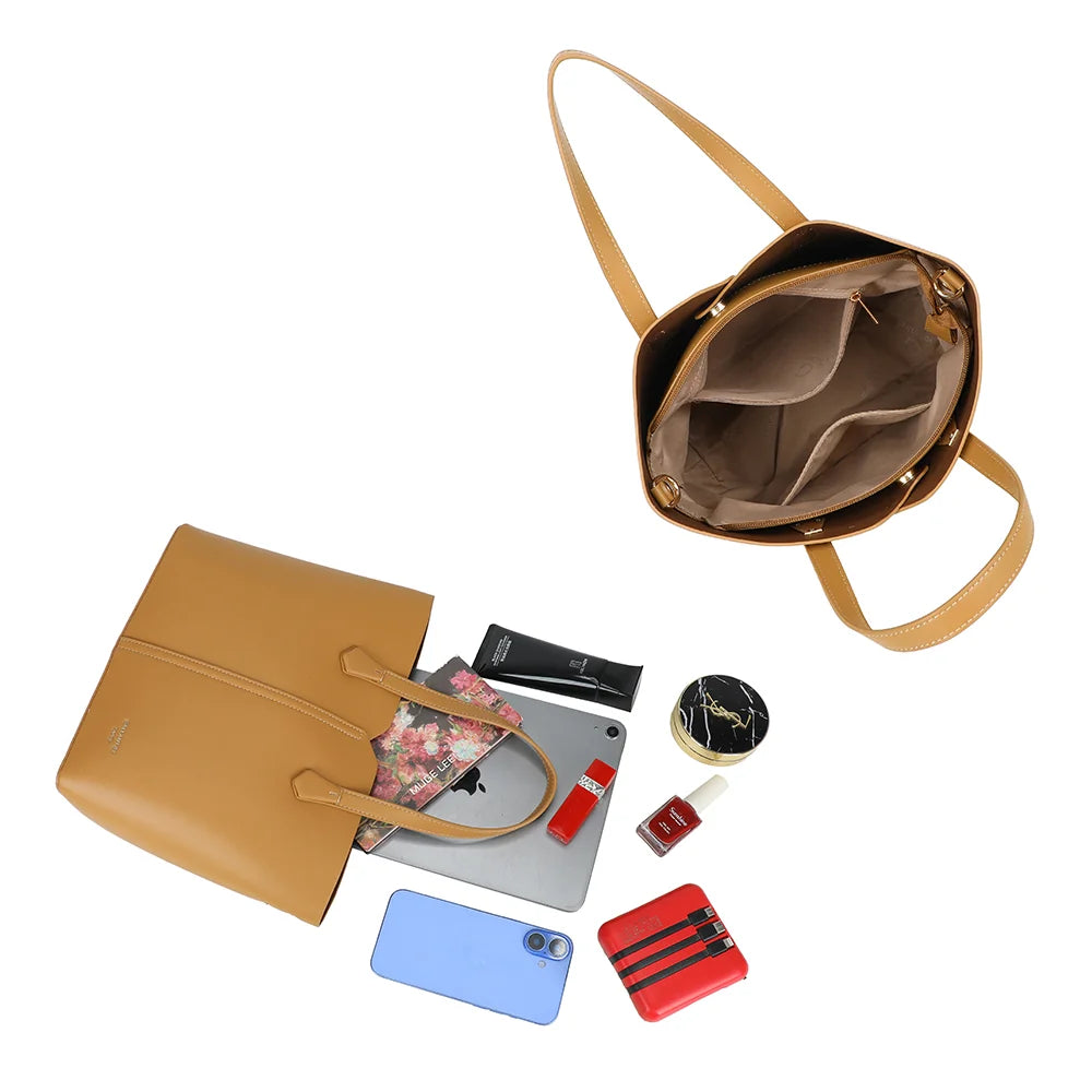 Intérieur du Modern Lady kaki : grand compartiment avec poches plaquées pour s’organiser – réf. DQ-8725