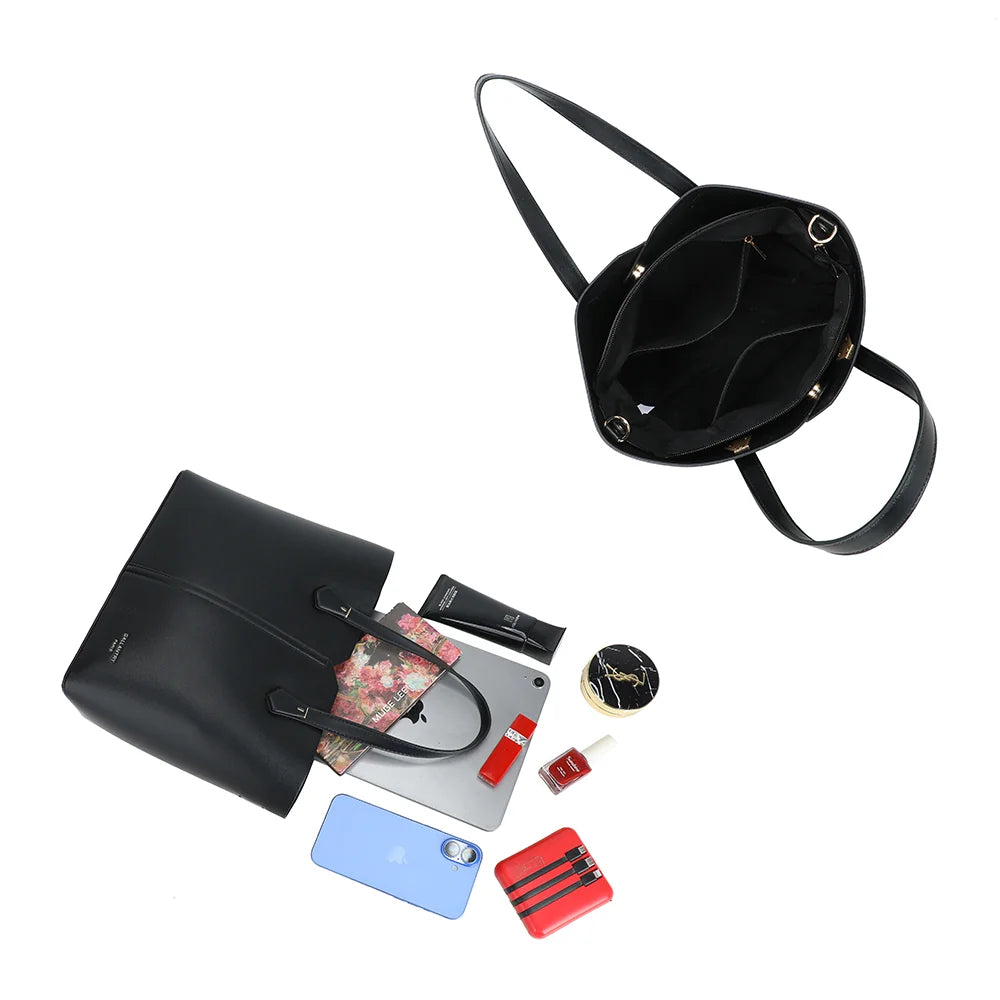 Intérieur du Modern Lady noir : grand compartiment avec poches plaquées pour s’organiser – réf. DQ-8725