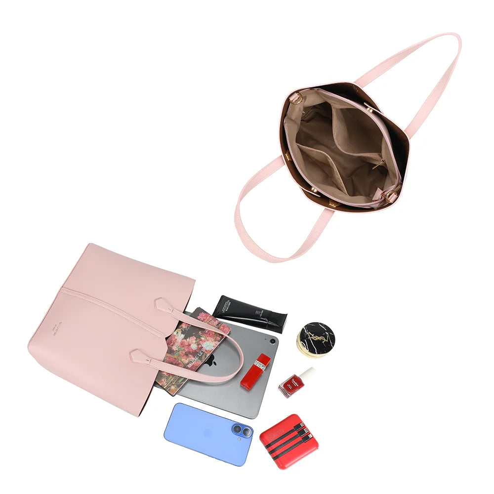Intérieur du Modern Lady rose : grand compartiment avec poches plaquées pour s’organiser – réf. DQ-8725