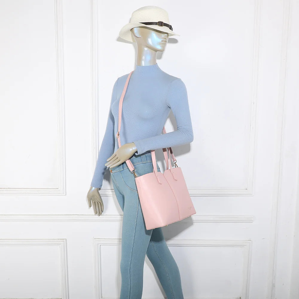 Sac Modern Lady rose porté par une femme, à la main ou à l’épaule avec sa bandoulière – réf. DQ-8725