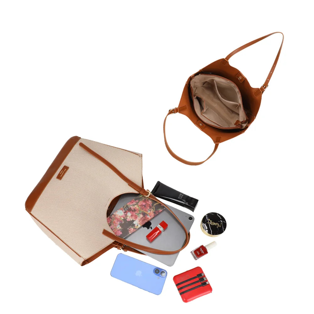 Intérieur du Modern Muse taupe/marron : poches plaquées et place pour une tablette – réf. A-9148