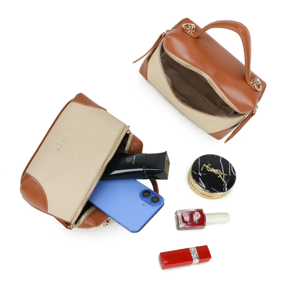 Intérieur du Moka taupe/marron : compartiment principal zippé pour smartphone et petits essentiels – réf. KJ-62091