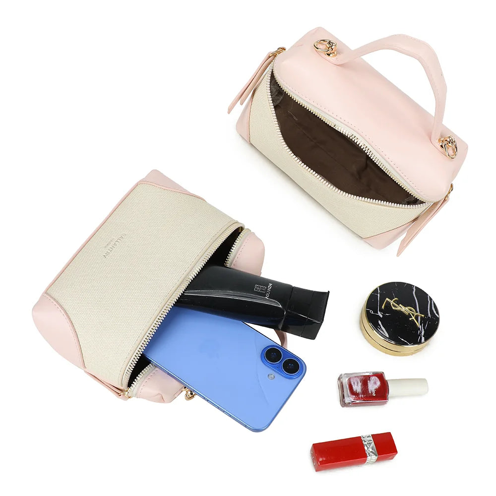 Intérieur du Moka beige/rose : compartiment principal zippé pour smartphone et petits essentiels – réf. KJ-62091