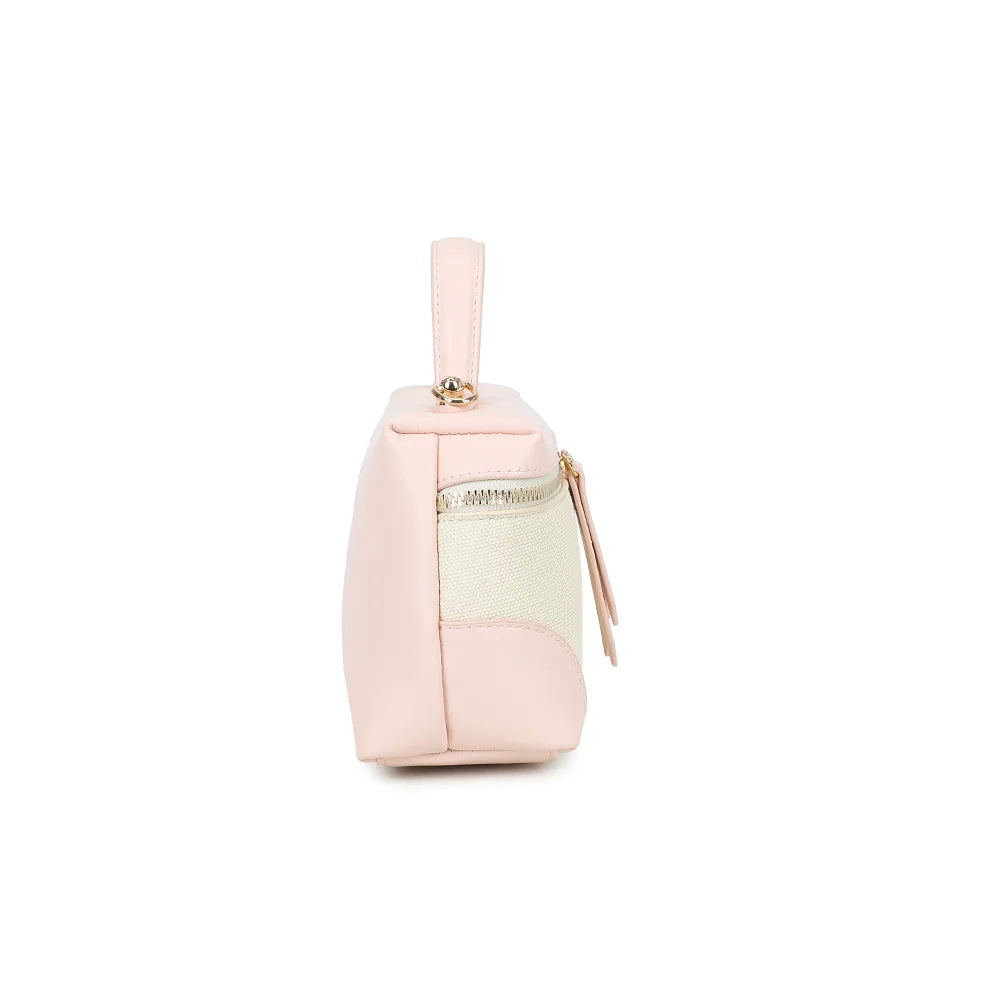 Profil du Moka beige/rose : 7 cm de profondeur et attaches dorées pour la bandoulière – réf. KJ-62091