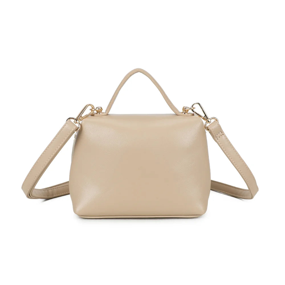 Dos du Moka beige/taupe, empiècements d’angle en synthétique lisse et lignes structurées – réf. KJ-62091