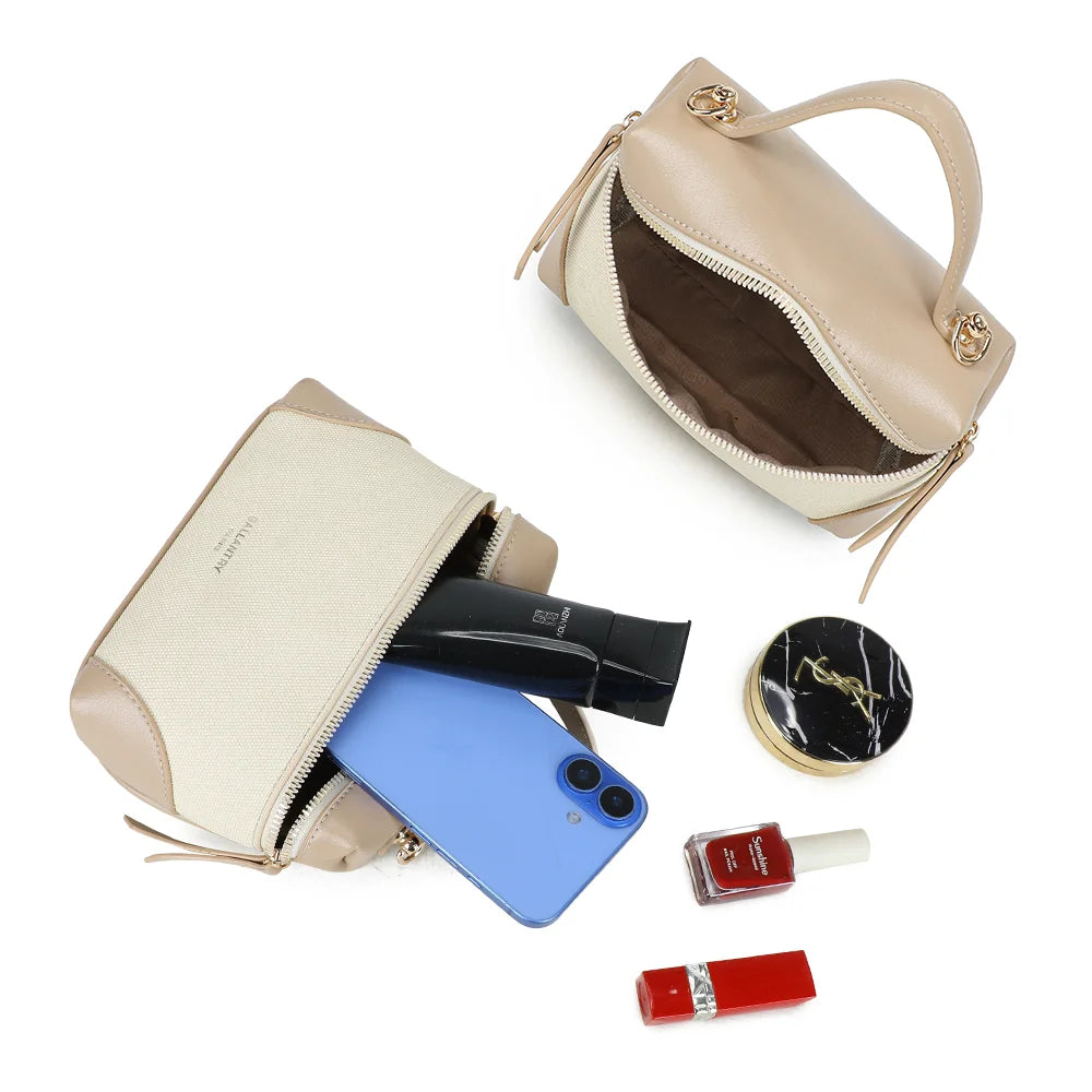 Intérieur du Moka beige/taupe : compartiment principal zippé pour smartphone et petits essentiels – réf. KJ-62091