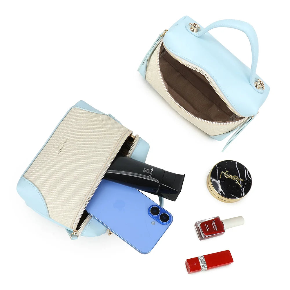 Intérieur du Moka bleu clair : compartiment principal zippé pour smartphone et petits essentiels – réf. KJ-62091