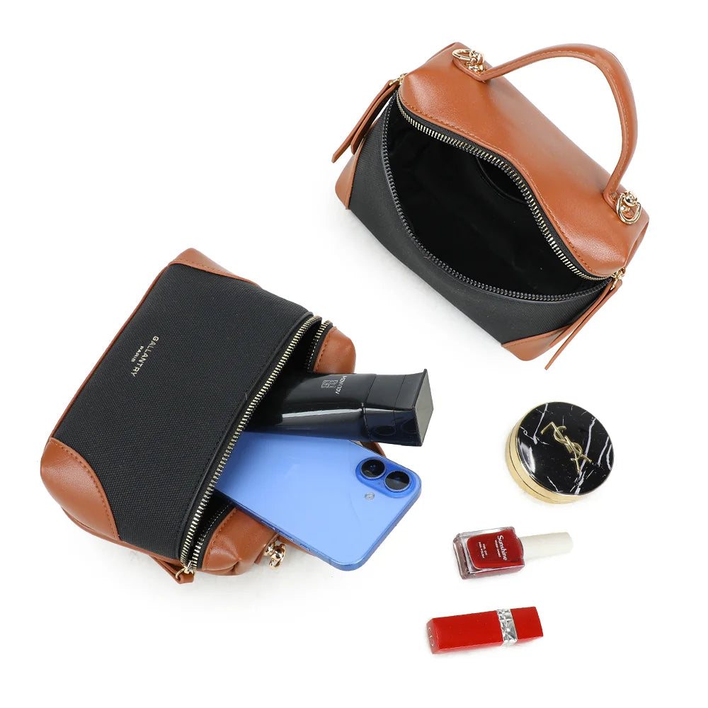 Intérieur du Moka noir/marron : compartiment principal zippé pour smartphone et petits essentiels – réf. KJ-62091