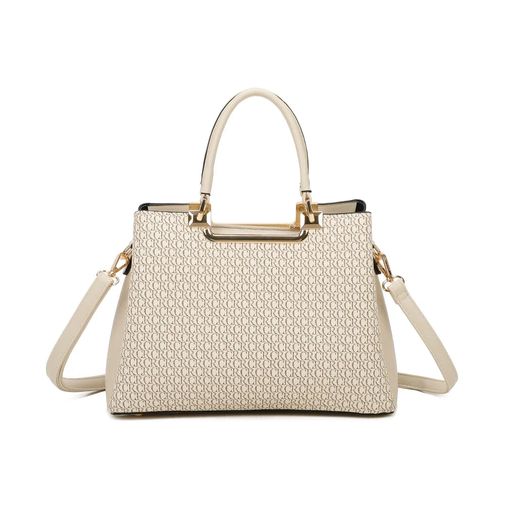 Dos du Monogram Chic beige/taupe, motif monogramme et anses doubles aux attaches dorées – réf. DQ-8605-2