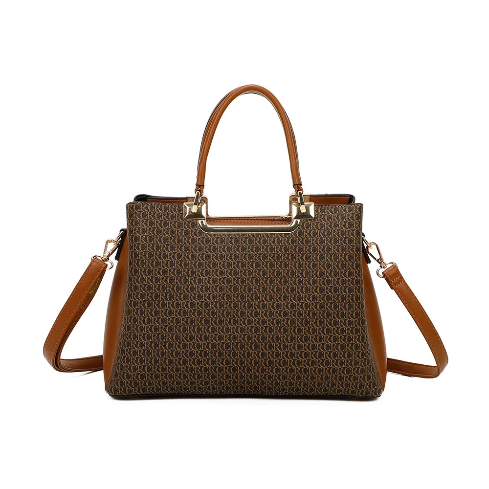 Dos du Monogram Chic marron/beige, motif monogramme et anses doubles aux attaches dorées – réf. DQ-8605-2