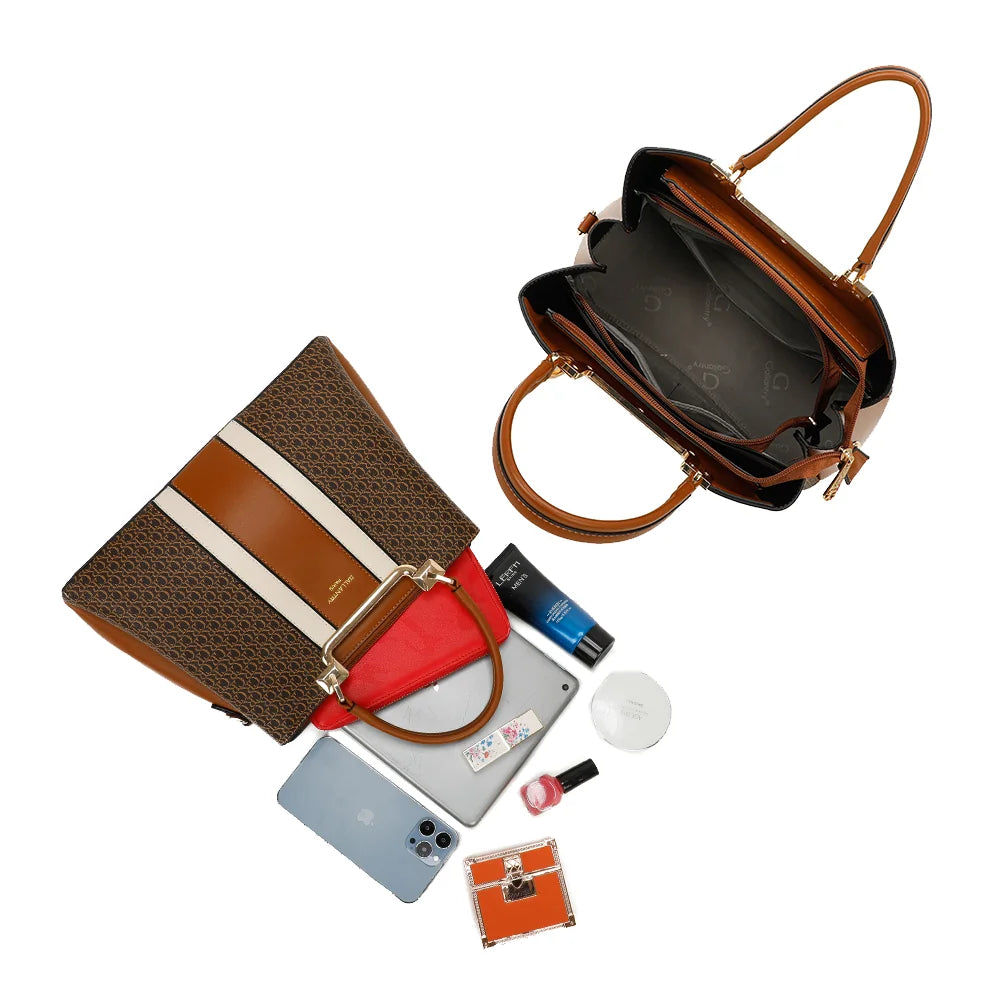 Intérieur du Monogram Chic marron/beige : plusieurs compartiments pour smartphone, portefeuille et essentiels – réf. DQ-8605-2