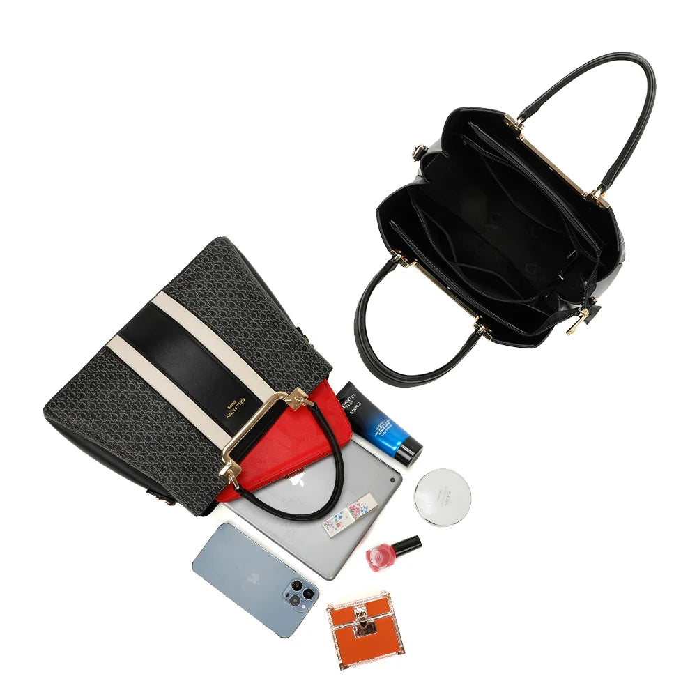 Intérieur du Monogram Chic noir/beige : plusieurs compartiments pour smartphone, portefeuille et essentiels – réf. DQ-8605-2