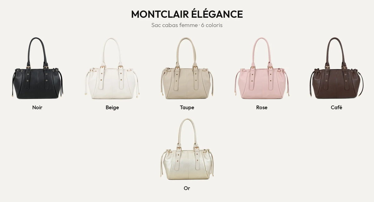 Sac cabas femme Montclair Élégance en six coloris : noir, beige, taupe, rose, coffee et or – Gallantry Paris – réf. R-62080-1B
