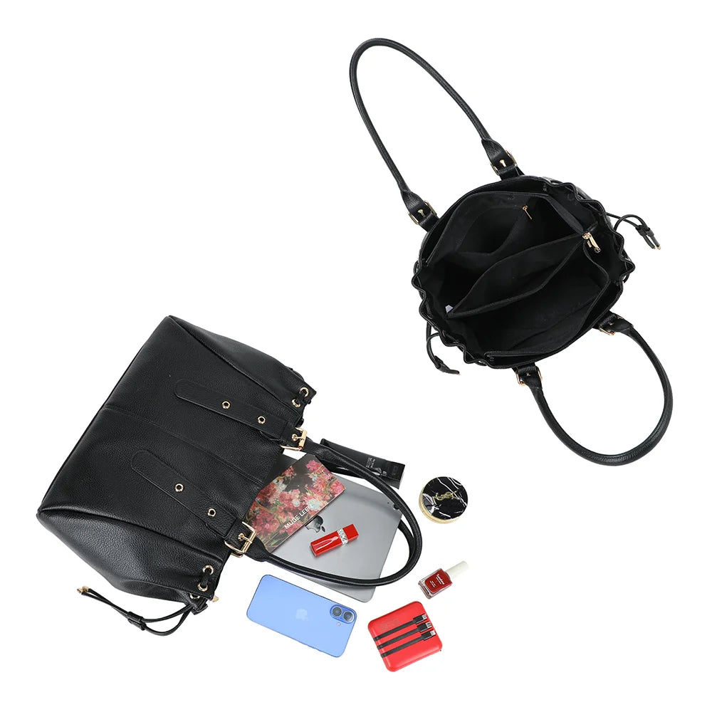 Intérieur du Montclair Élégance noir : plusieurs compartiments et une poche zippée pour vos essentiels – réf. R-62080-1B