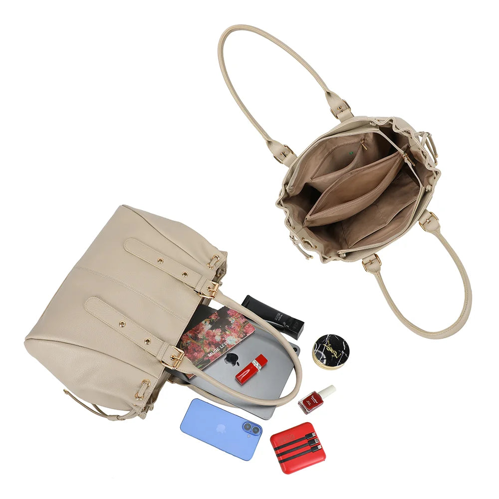 Intérieur du Montclair Élégance taupe : plusieurs compartiments et une poche zippée pour vos essentiels – réf. R-62080-1B