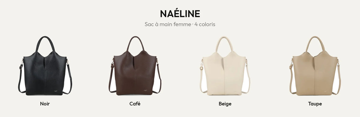Le sac à main Naéline en simili cuir grainé dans ses 4 coloris : Noir, Coffee, Beige et Taupe – Gallantry Paris – réf. R-2017-1