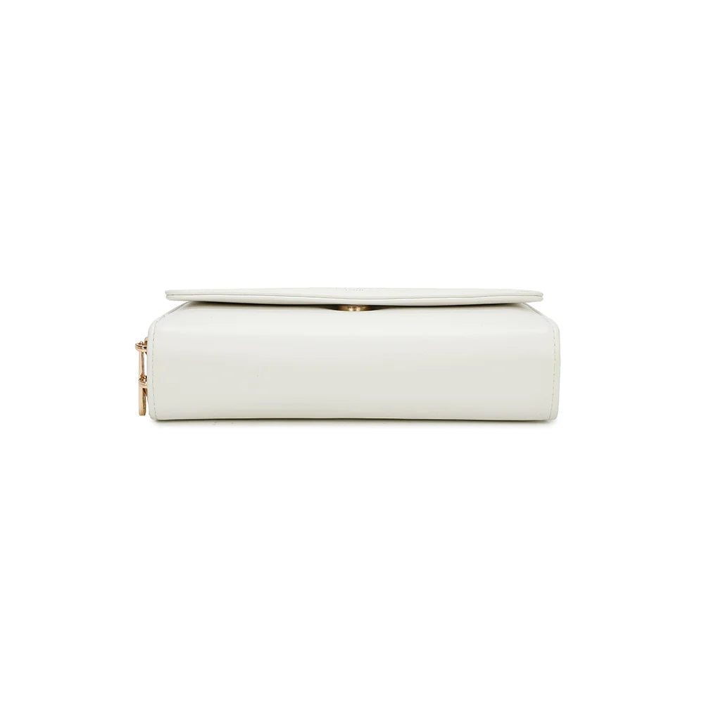 Dessous de la pochette Naélys blanc, format plat et compact de 19,5 cm de large – réf. SF-69025