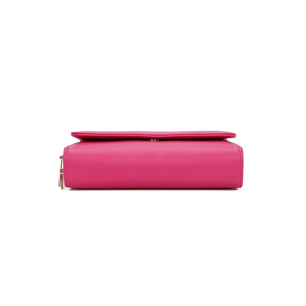 Dessous de la pochette Naélys fuschia, format plat et compact de 19,5 cm de large – réf. SF-69025