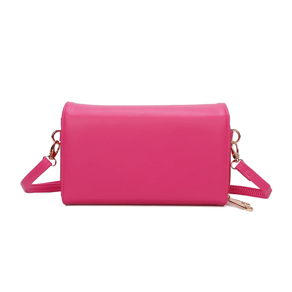 Dos de la pochette Naélys fuschia, synthétique lisse aux lignes épurées – réf. SF-69025