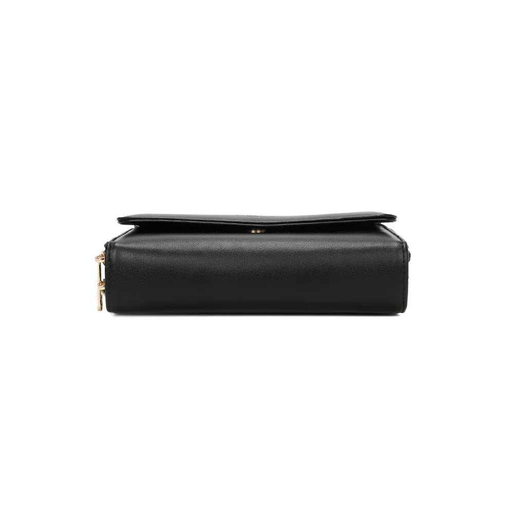 Dessous de la pochette Naélys noir, format plat et compact de 19,5 cm de large – réf. SF-69025