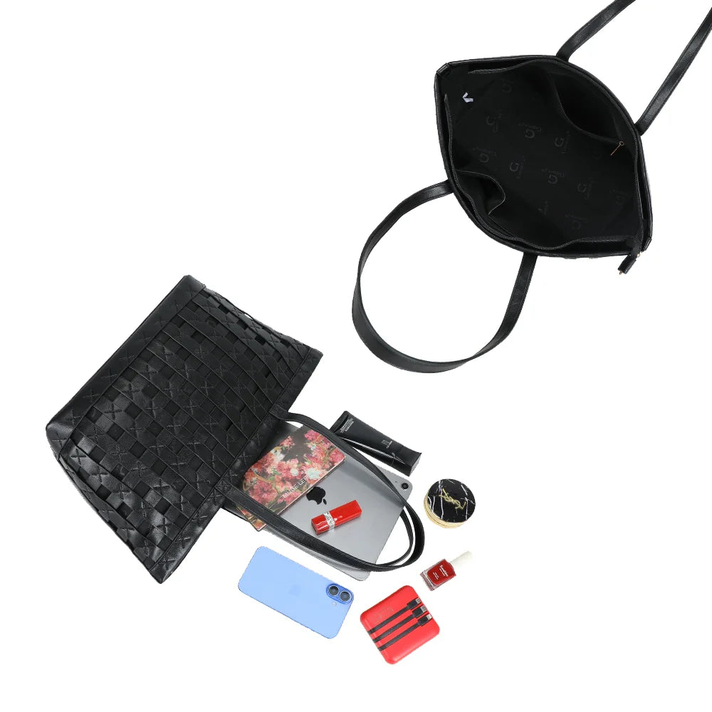 Intérieur du Naeva noir : grand compartiment zippé, poche intérieure et doublure synthétique – réf. A-9164