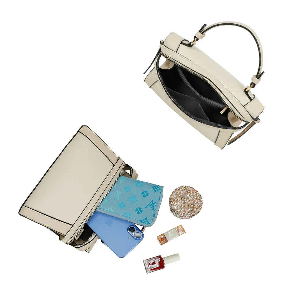 Intérieur du Naya beige : compartiment zippé doublé pour téléphone, portefeuille et cosmétiques – réf. KJ-62055