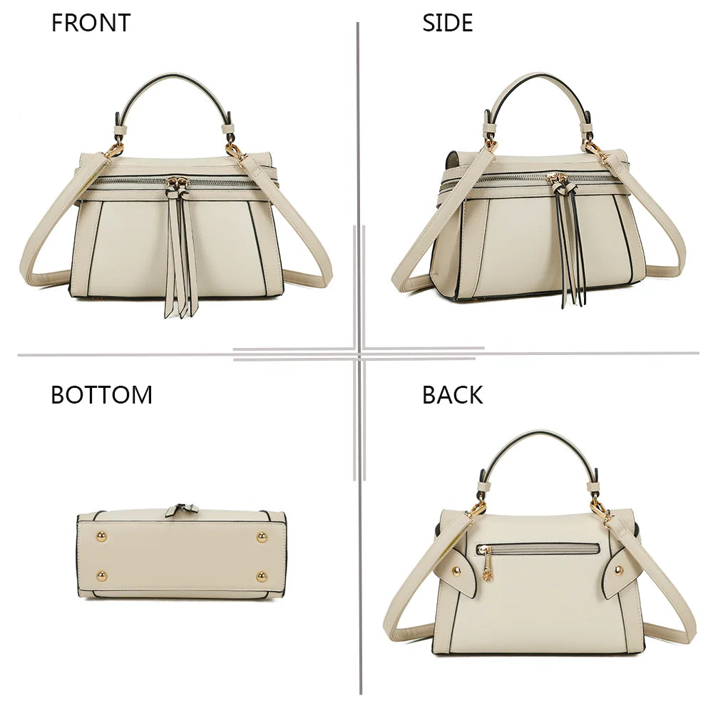 Le Naya beige sous quatre angles : face, côté, dessous et dos avec poche zippée – réf. KJ-62055