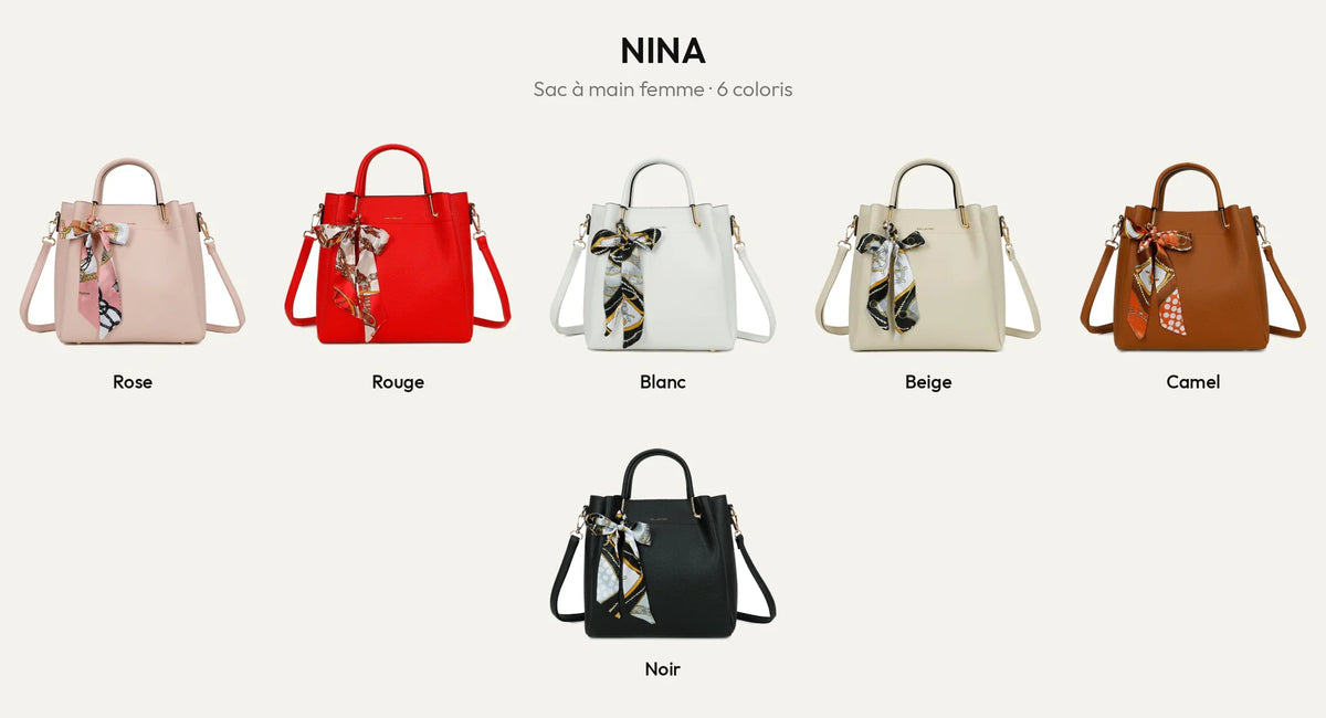 Sac à main femme Nina en simili cuir grainé à foulard noué, six coloris – Gallantry Paris – réf. DQ-8704