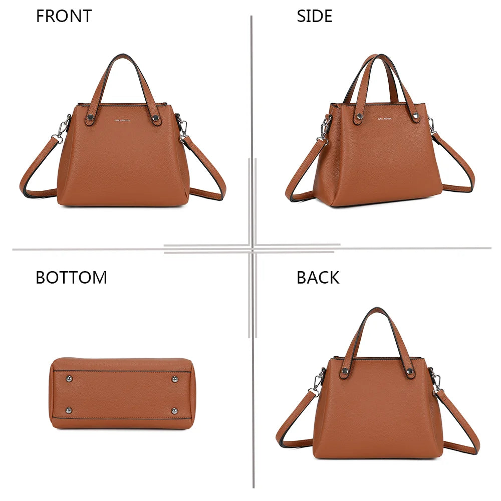 Noa camel sous quatre angles : face, côté, dessous et dos du sac en simili cuir grainé – réf. DQ-8700