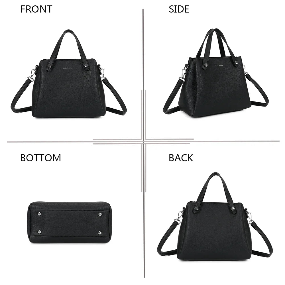 Noa noir sous quatre angles : face, côté, dessous et dos du sac en simili cuir grainé – réf. DQ-8700
