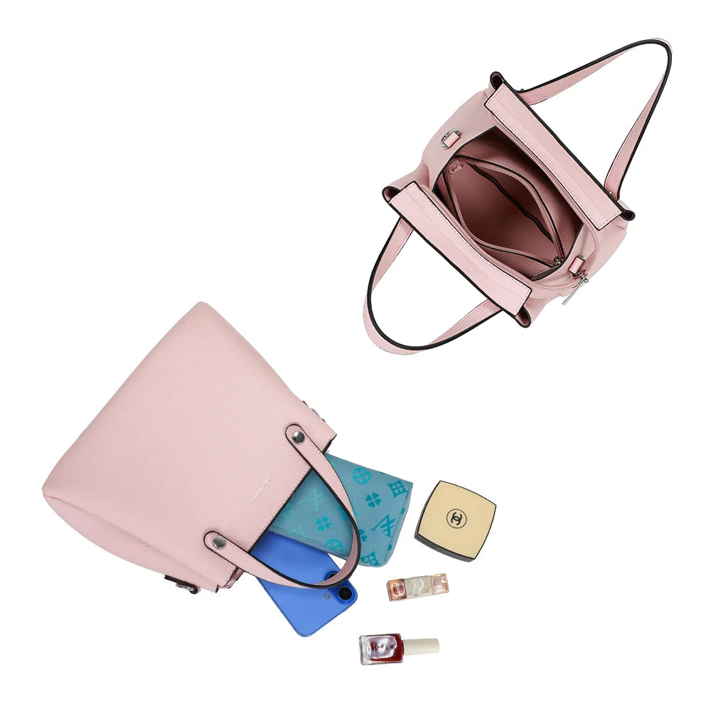 Intérieur du Noa rose : compartiment zippé avec poche zippée intégrée, téléphone et portefeuille – réf. DQ-8700