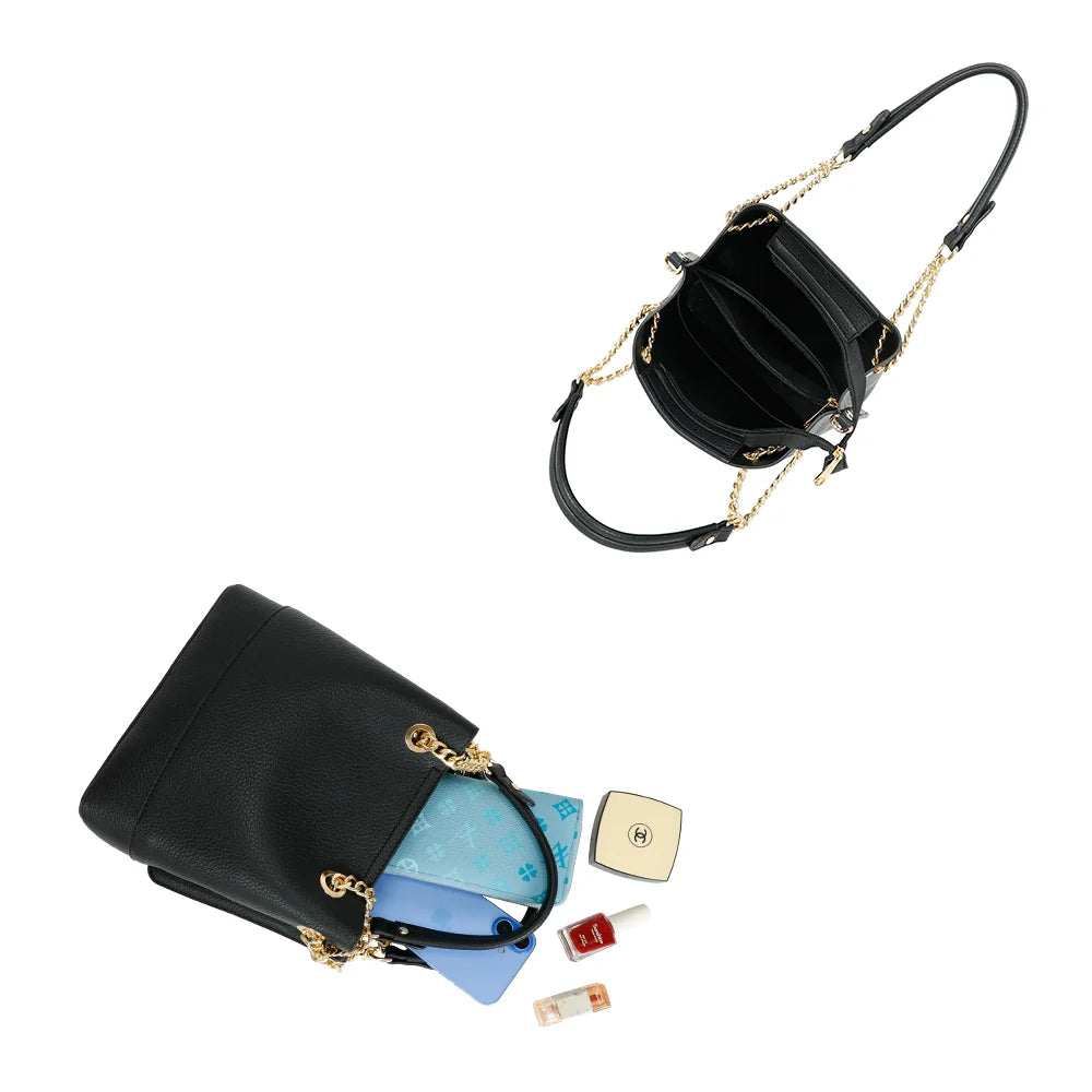 Intérieur du Noble Line noir : plusieurs compartiments pour ranger smartphone, portefeuille et beauté – réf. DQ-8692-1