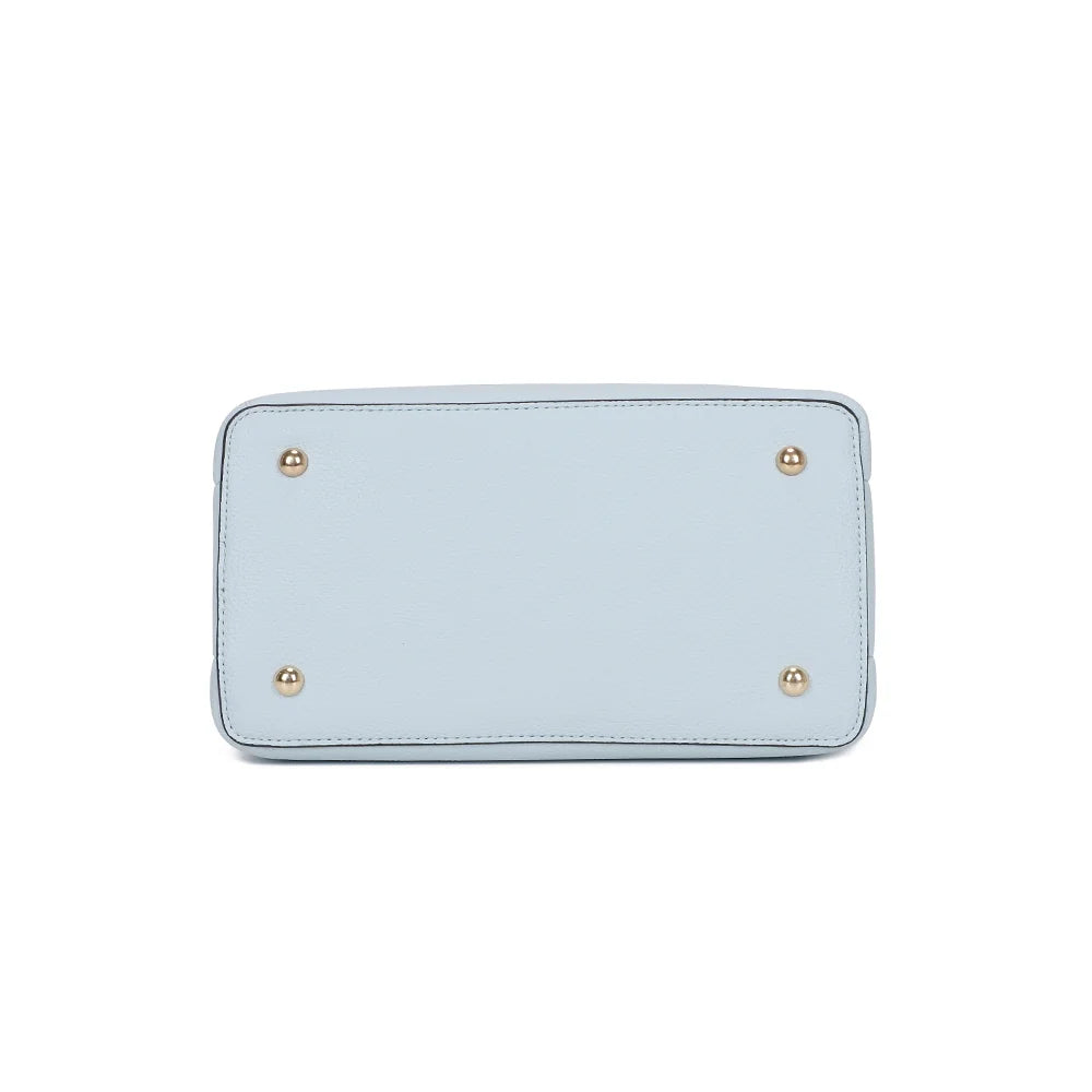 Dessous du Nola bleu pastel, base rectangulaire de 26 × 14 cm en simili cuir grainé vegan – réf. R-1948