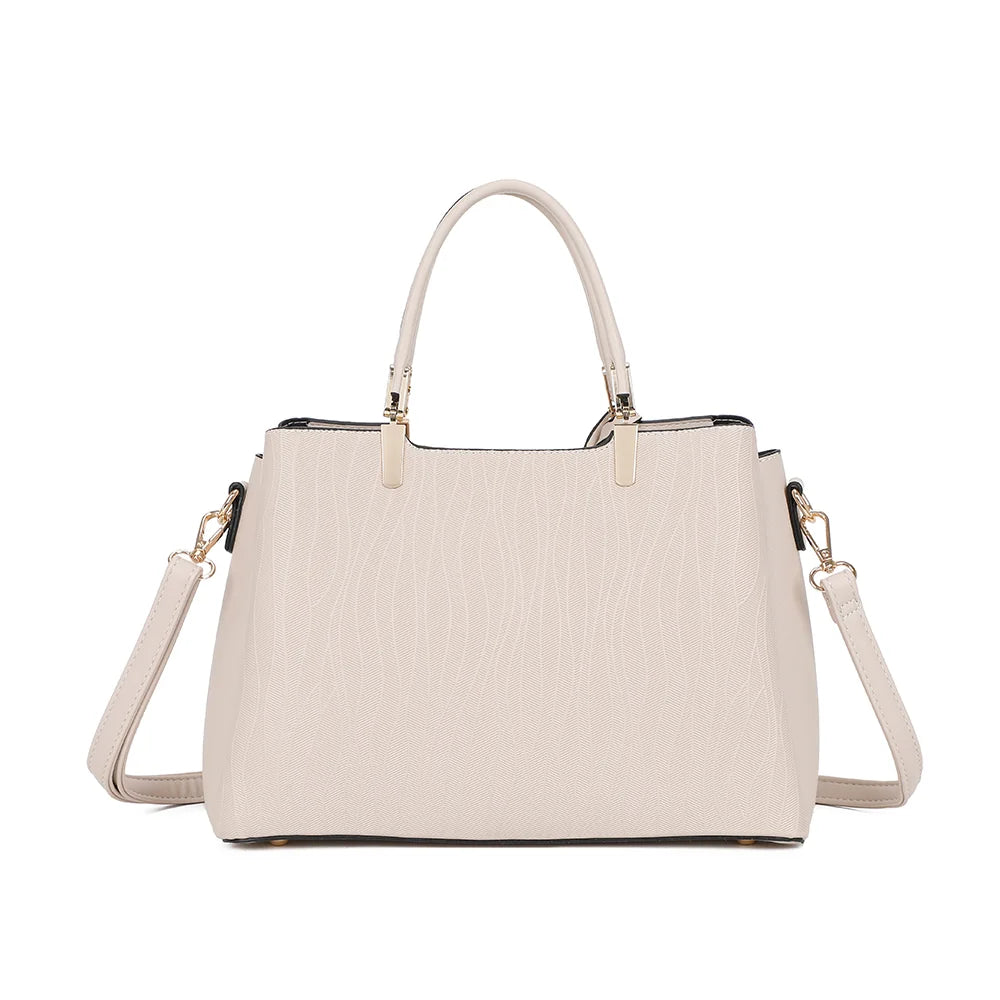 Dos du Noréline beige, surface synthétique texturée à motif ondulé et anses assorties – réf. DQ-8697