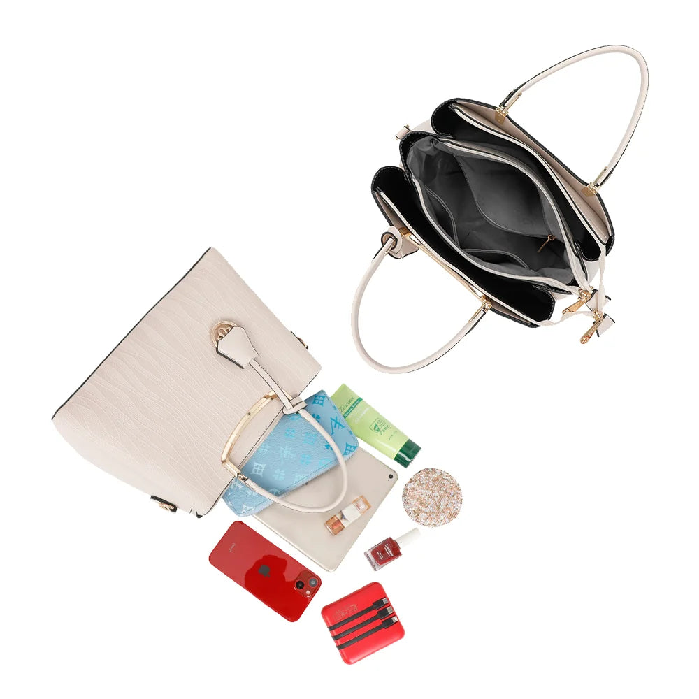 Intérieur du Noréline beige : trois compartiments dont un central zippé pour ranger vos essentiels – réf. DQ-8697