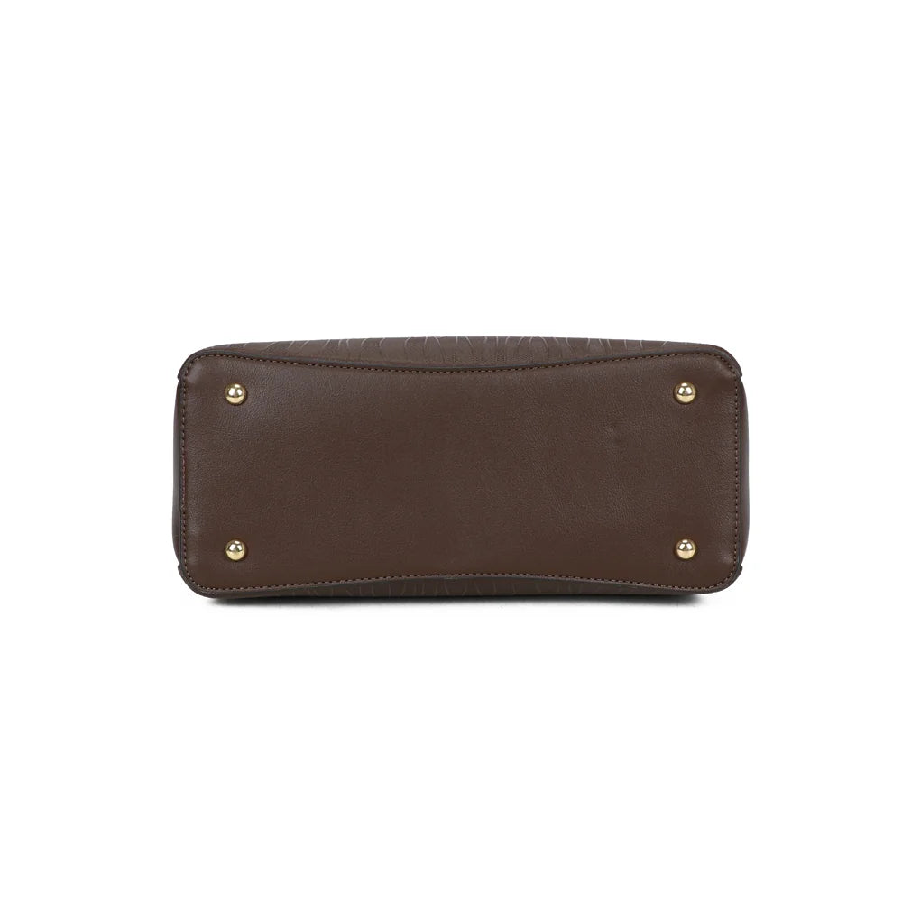 Dessous du Noréline café, base plate et structurée qui permet au sac de tenir droit – réf. DQ-8697