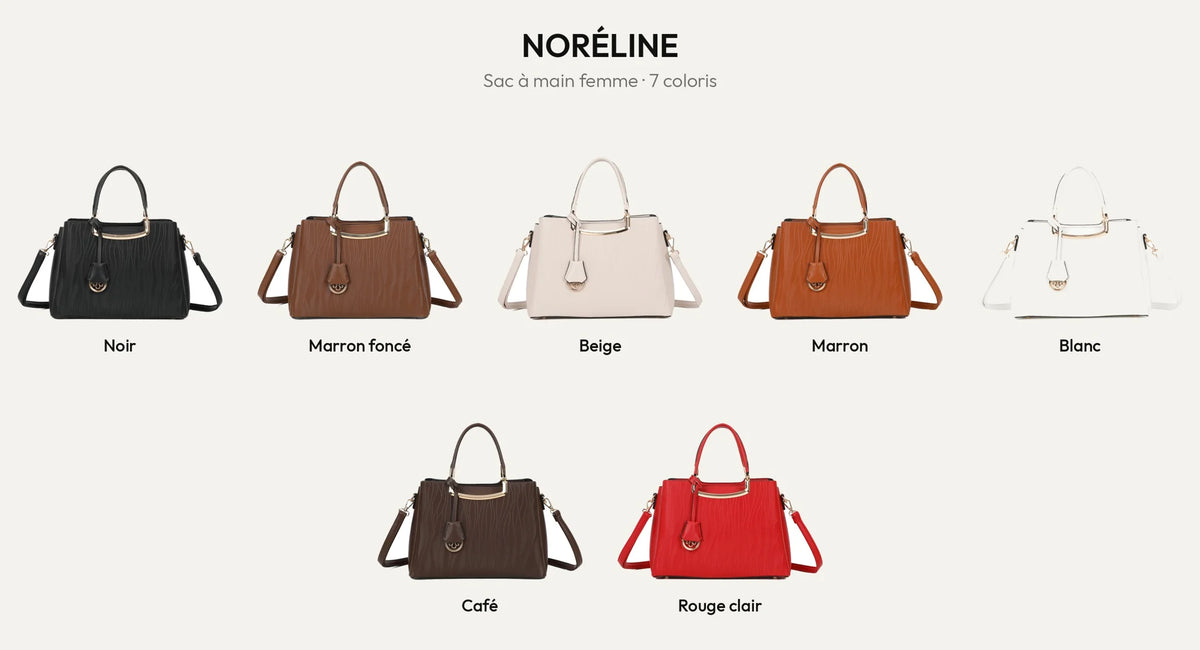 Sac à main femme Noréline en 7 coloris : noir, marron foncé, beige, marron, blanc, coffee et rouge clair – Gallantry Paris – réf. DQ-8697