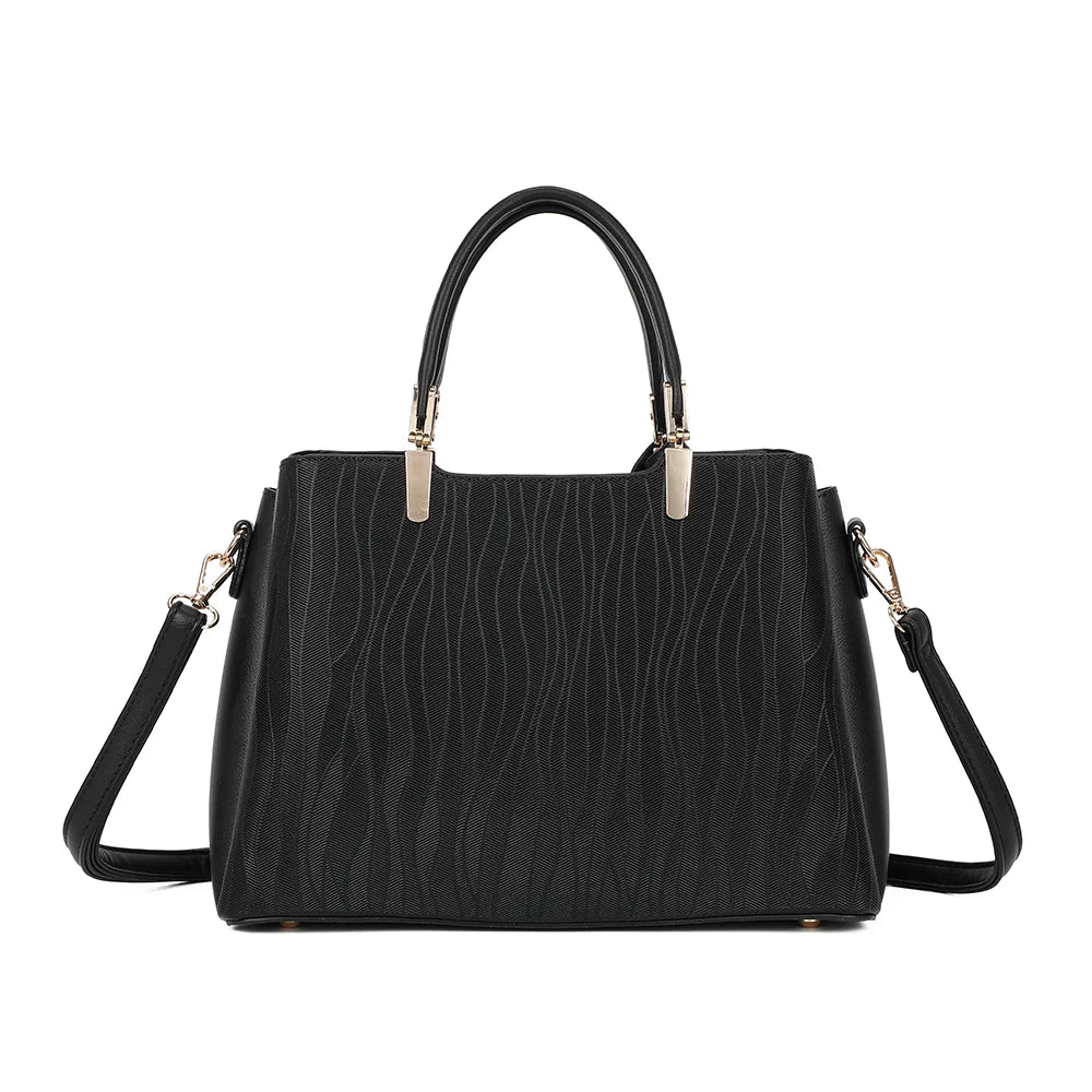 Dos du Noréline noir, surface synthétique texturée à motif ondulé et anses assorties – réf. DQ-8697