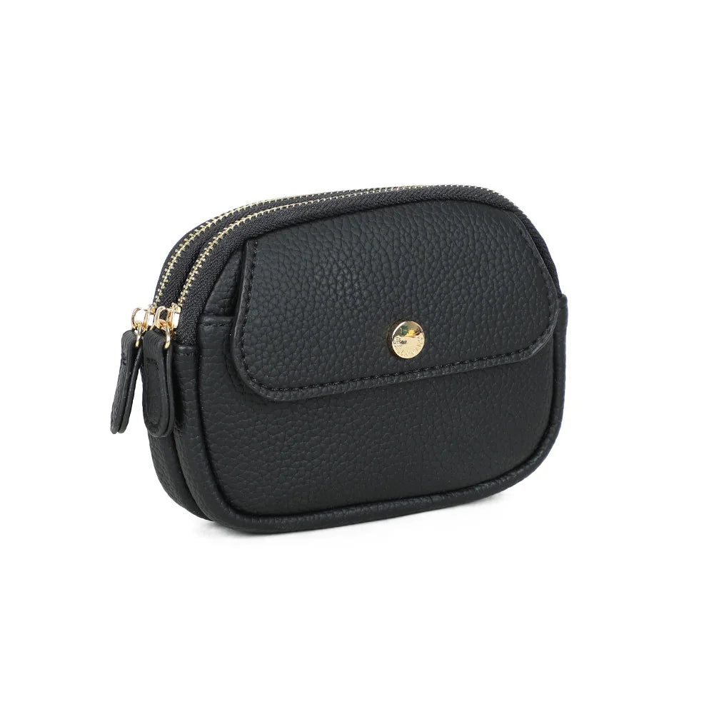 Noria noir vu de trois quarts : double fermeture zippée et curseurs dorés – réf. SF-69054