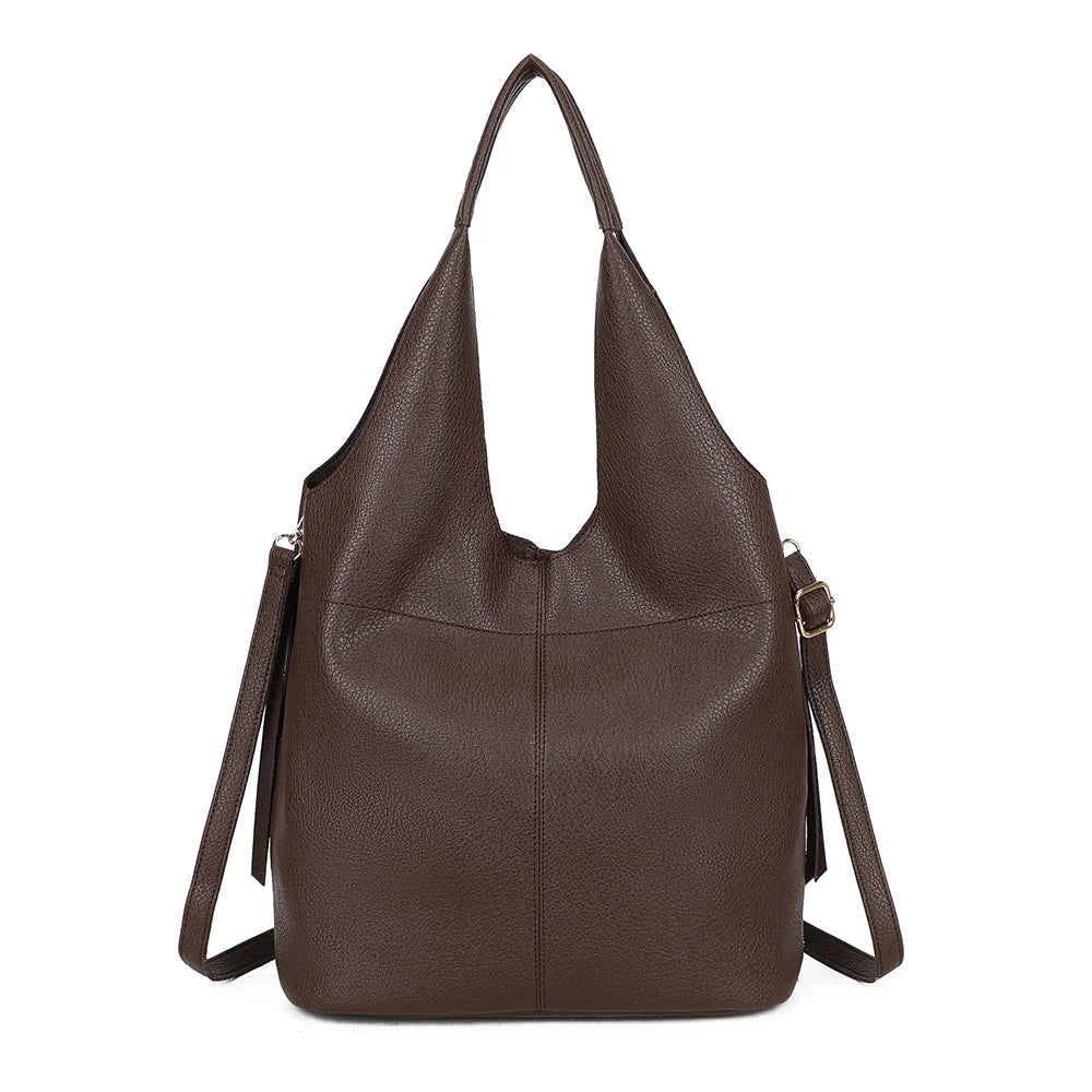 Dos du sac Noxa café : simili cuir grainé et deux anses de 30 cm de hauteur – réf. R-2051