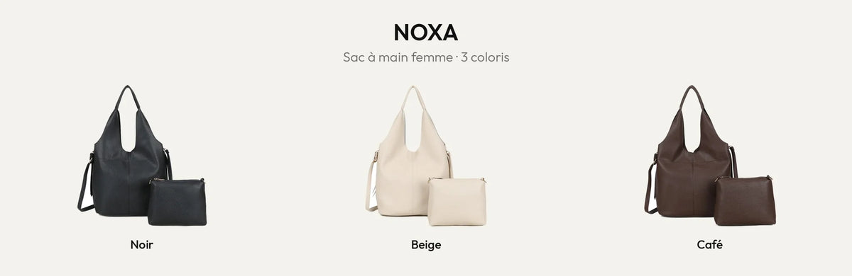 Sac à main Noxa en simili cuir grainé, coloris Noir, Beige et Coffee – Gallantry Paris – réf. R-2051