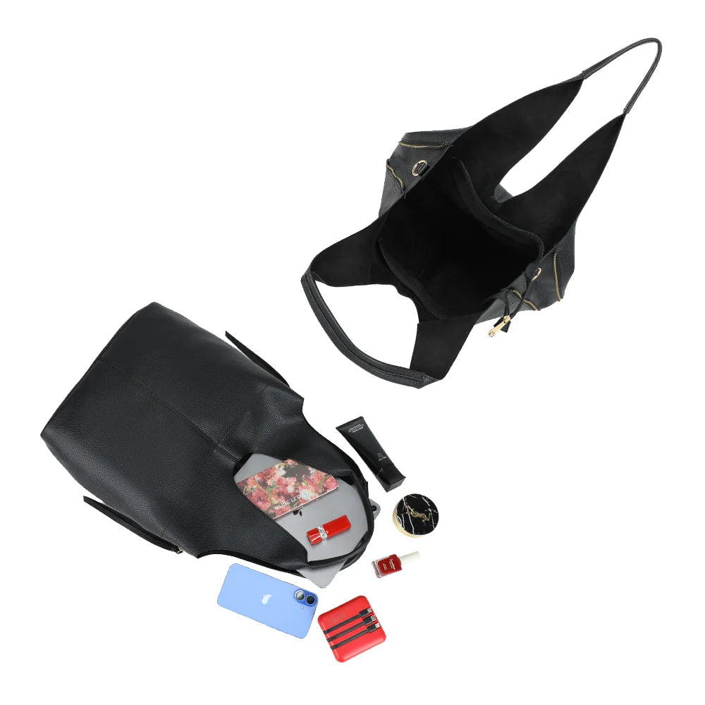 Intérieur du Noxa noir : grand compartiment qui accueille tablette, téléphone et trousse – réf. R-2051