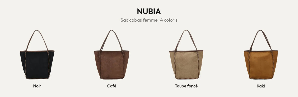 Sac cabas Nubia en suédine synthétique dans ses 4 coloris : Noir, Coffee, D.TAUPE et Khaki – Gallantry Paris – réf. R-2028
