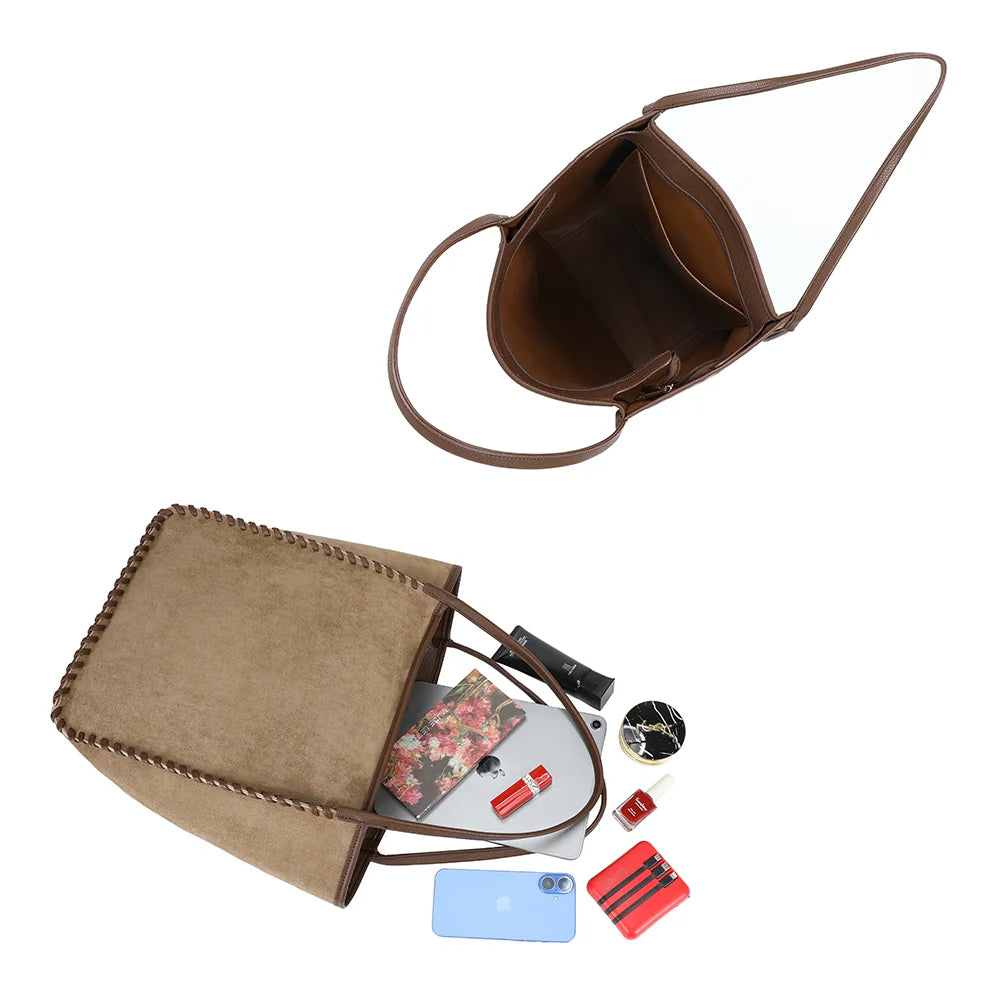Intérieur du Nubia taupe foncé : grand compartiment, poche zippée et ouverture large – réf. R-2028
