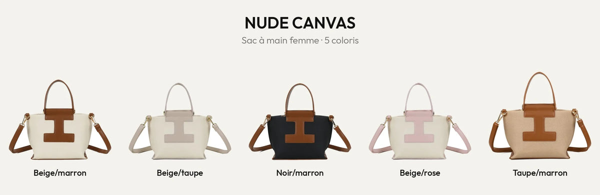 Sac à main femme Nude Canvas en toile, cinq coloris avec appliqué en I – Gallantry Paris – réf. R-1987-1
