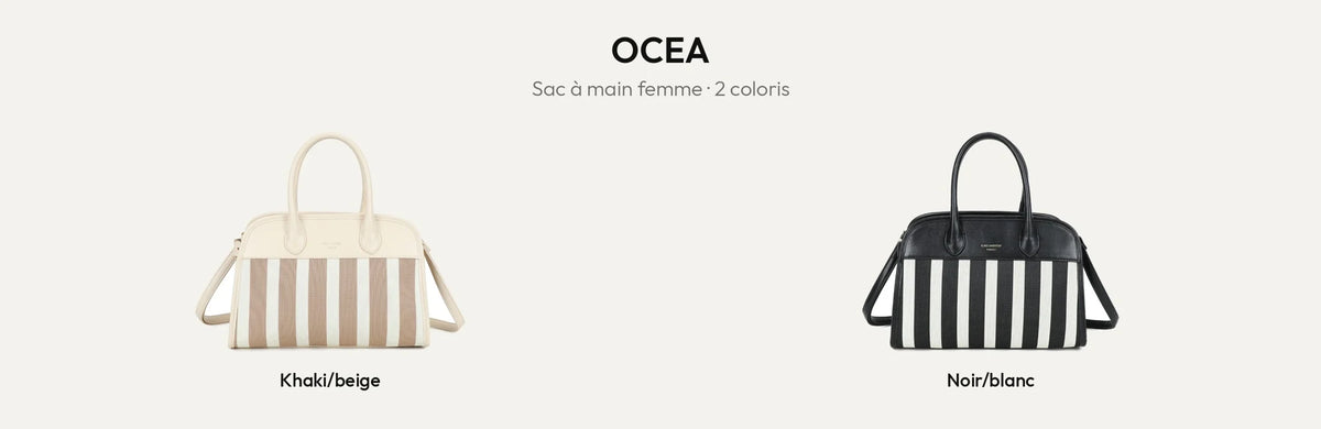 Sac à main femme Ocea à rayures, en coloris Khaki/Beige et Noir/Blanc – Gallantry Paris – réf. DG-5818-1